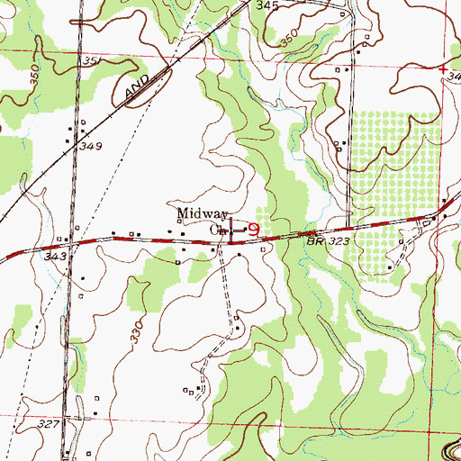 Topographic Map of Midway Church, AR