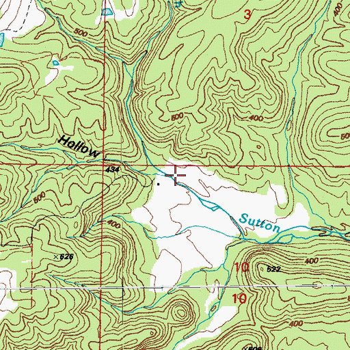 Topographic Map of Mill Branch, AR