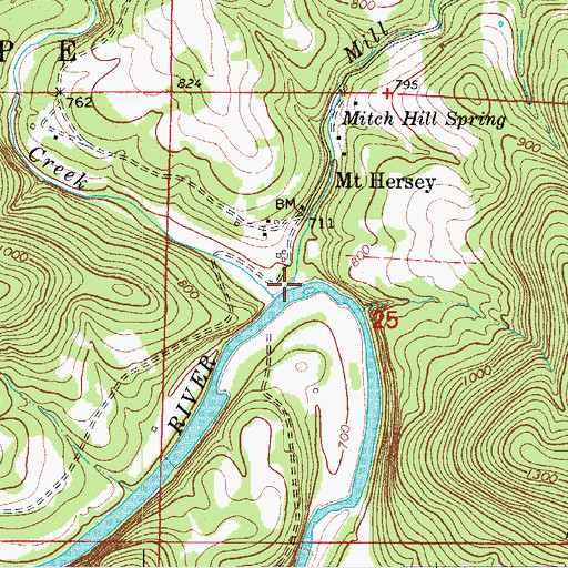 Topographic Map of Mill Branch, AR