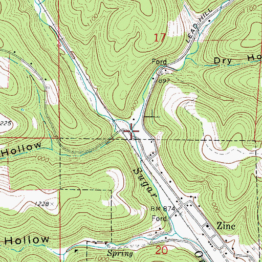 Topographic Map of Mill Branch, AR