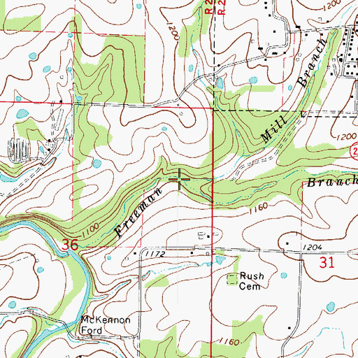 Topographic Map of Mill Branch, AR