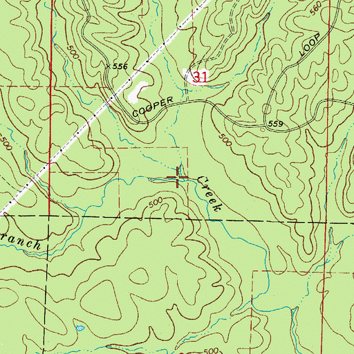 Topographic Map of Mill Branch, AR