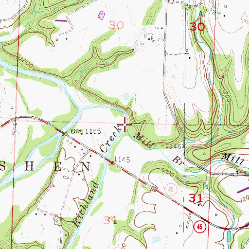 Topographic Map of Mill Branch, AR