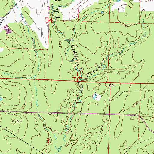 Topographic Map of Mill Creek, AR