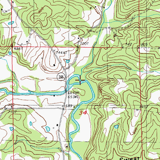 Topographic Map of Mill Creek, AR