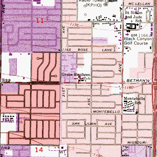 Topographic Map of Grace Brethren School, AZ