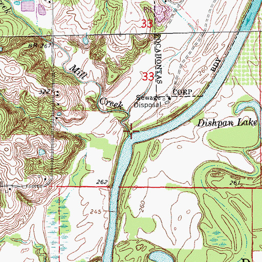 Topographic Map of Mill Creek, AR