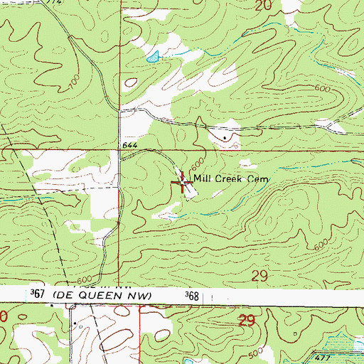 Topographic Map of Mill Creek Cemetery, AR