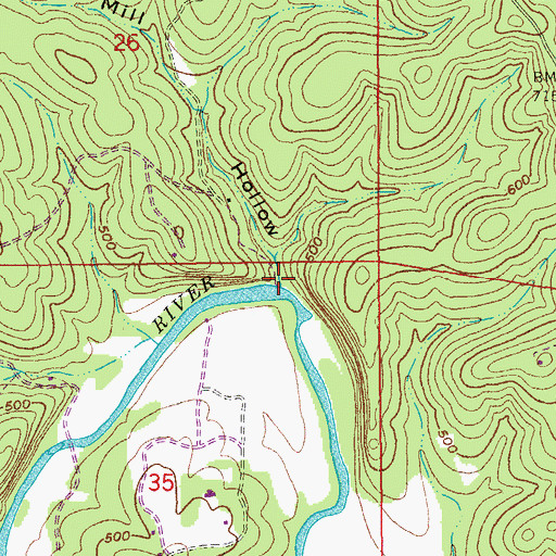 Topographic Map of Mill Hollow, AR