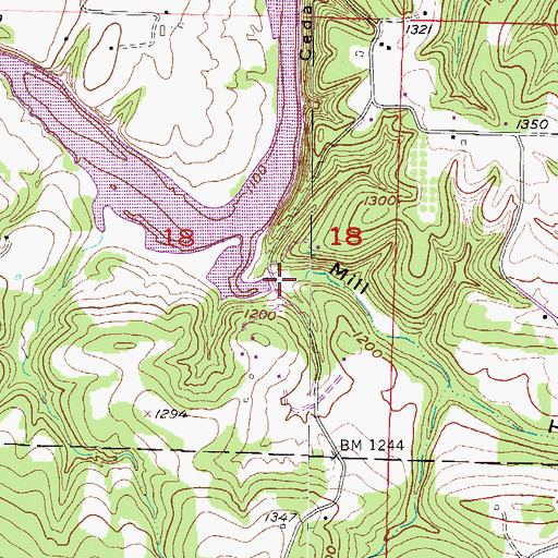 Topographic Map of Mill Hollow, AR
