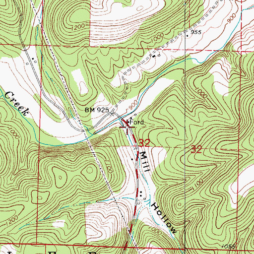 Topographic Map of Mill Hollow, AR