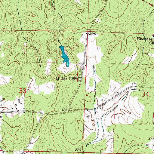 Topographic Map of Miller Cemetery, AR
