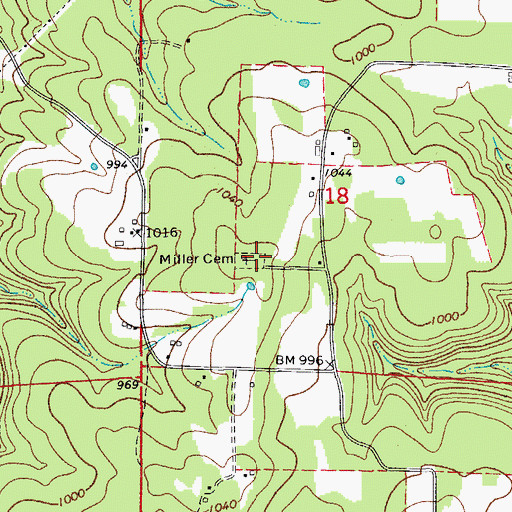 Topographic Map of Miller Cemetery, AR