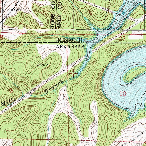 Topographic Map of Mills Branch, AR
