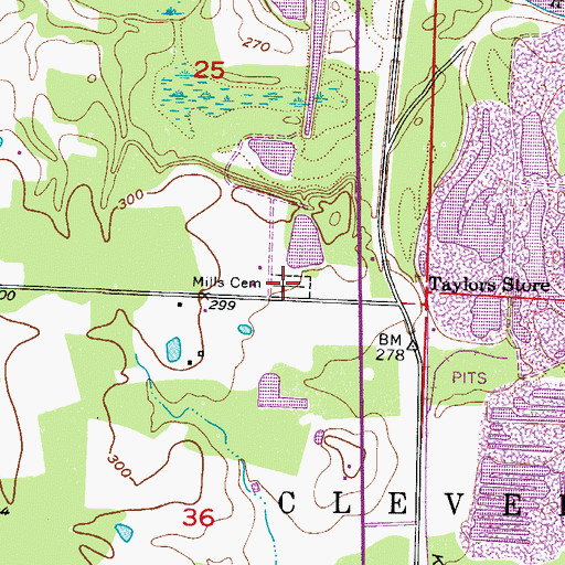 Topographic Map of Mills Cemetery, AR