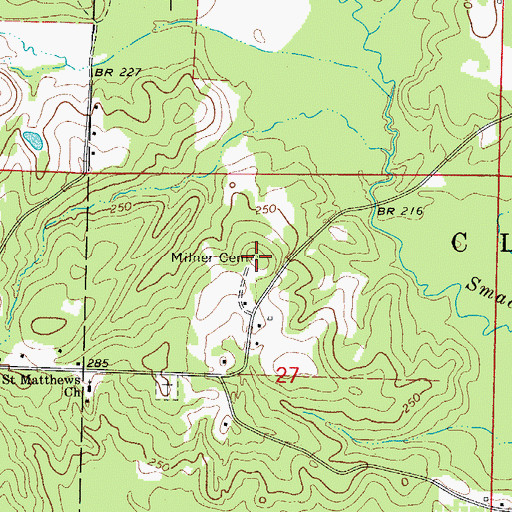 Topographic Map of Miner Cemetery, AR