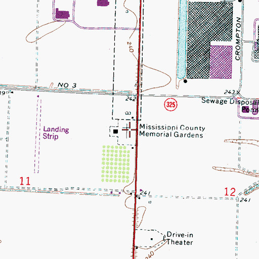 Topographic Map of Mississippi County Memorial Gardens, AR