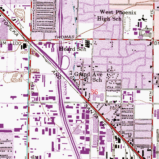 Topographic Map of Grand Avenue School, AZ