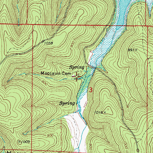 Topographic Map of Moccasin Cemetery, AR