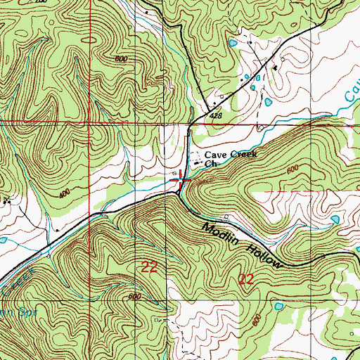 Topographic Map of Modlin Hollow, AR