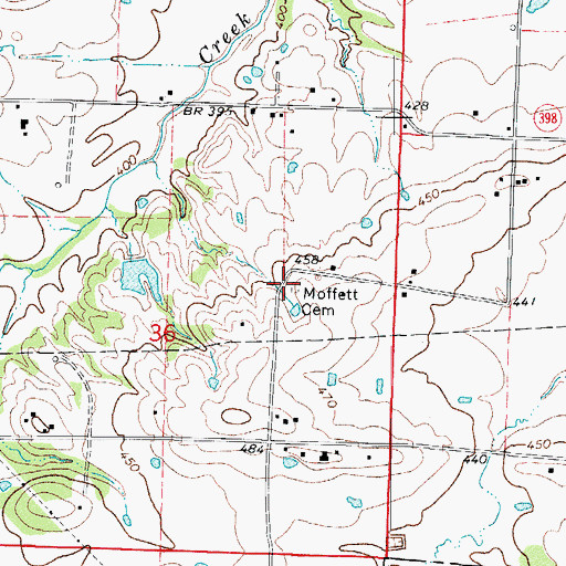 Topographic Map of Moffett Cemetery, AR