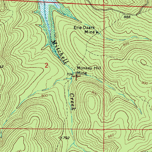 Topographic Map of Monkey Hill Mine, AR