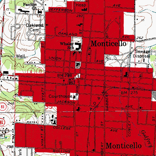 Topographic Map of Monticello, AR