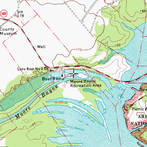 Topographic Map of Moore Bayou Recreation Area, AR