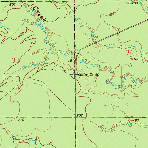 Topographic Map of Moore Cemetery, AR