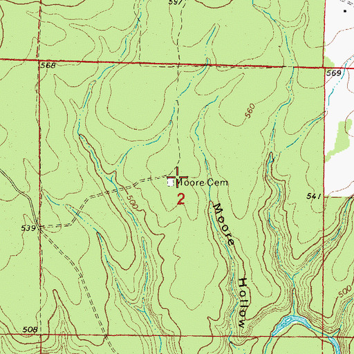 Topographic Map of Moore Cemetery, AR