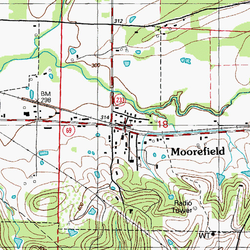 Topographic Map of Moorefield, AR