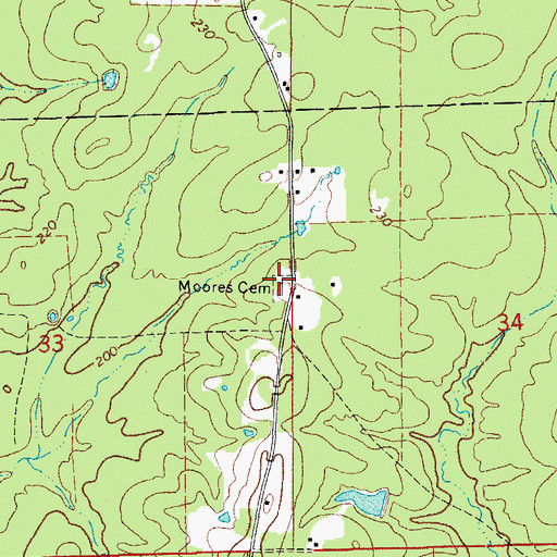 Topographic Map of Moores Cemetery, AR