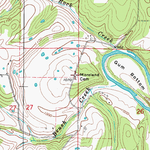 Topographic Map of Moreland Cemetery, AR