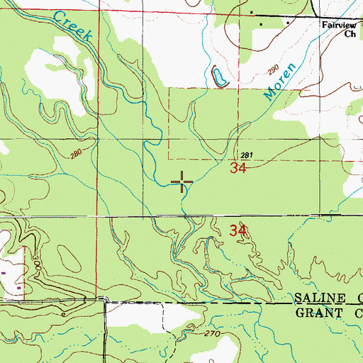 Topographic Map of Moren Branch, AR