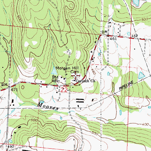 Topographic Map of Morgan Hill Cemetery, AR