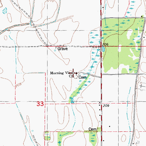 Topographic Map of Morning View Cemetery, AR