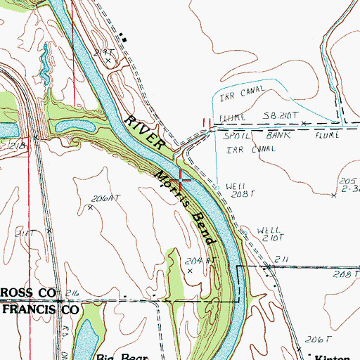 Topographic Map of Morris Bend, AR