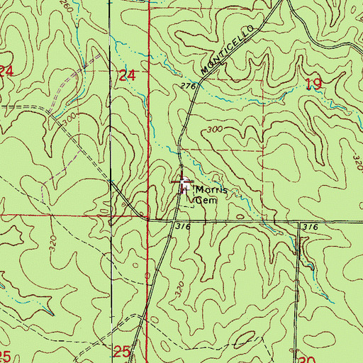 Topographic Map of Morris Cemetery, AR