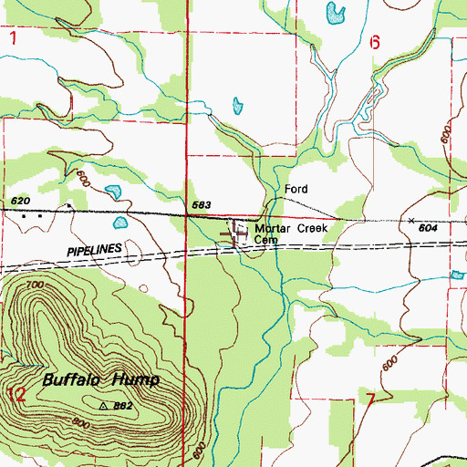 Topographic Map of Mortar Creek Cemetery, AR