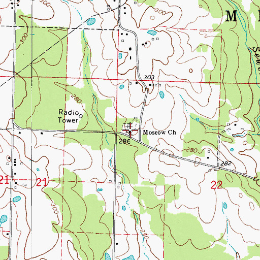 Topographic Map of Moscow Church, AR