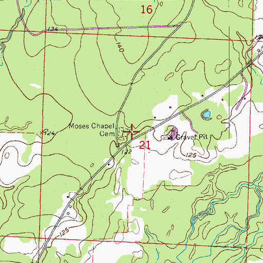 Topographic Map of Moses Chapel Cemetery, AR