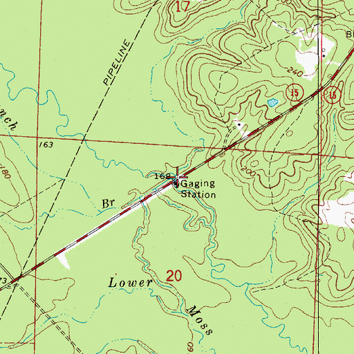 Topographic Map of Moss Branch, AR