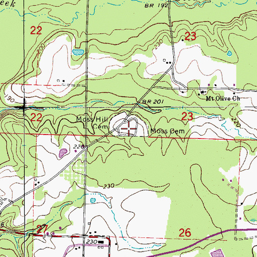 Topographic Map of Moss Cemetery, AR