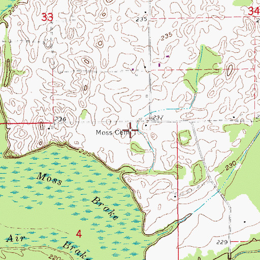 Topographic Map of Moss Cemetery, AR
