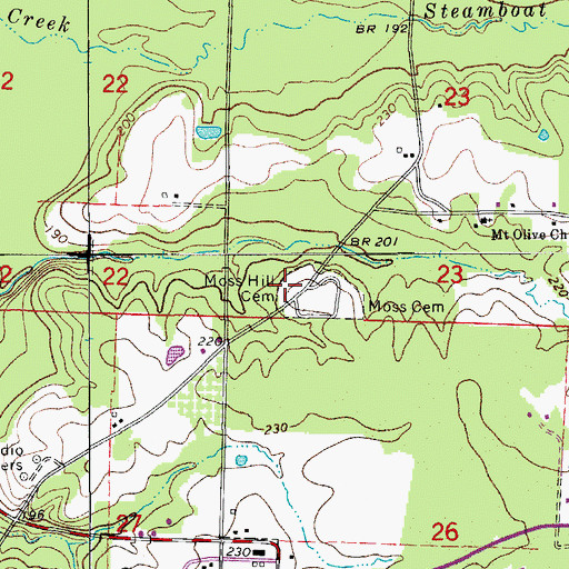 Topographic Map of Moss Hill Cemetery, AR