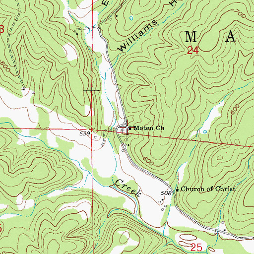 Topographic Map of Moten Church, AR