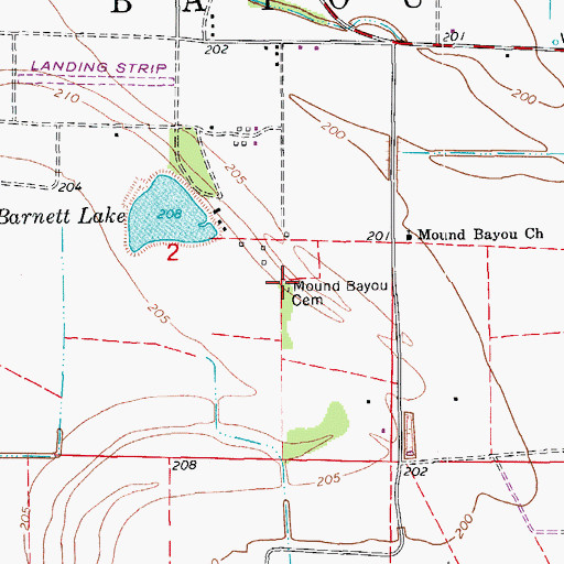 Topographic Map of Mound Bayou Cemetery, AR