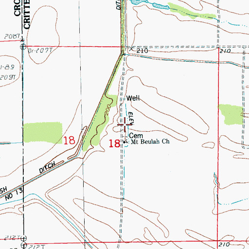 Topographic Map of Mount Beulah Cemetery, AR