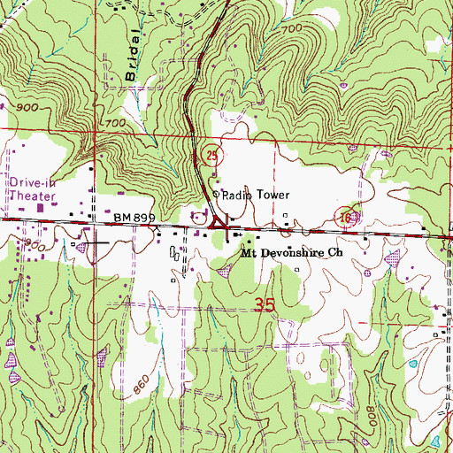 Topographic Map of Mount Devonshire Church, AR