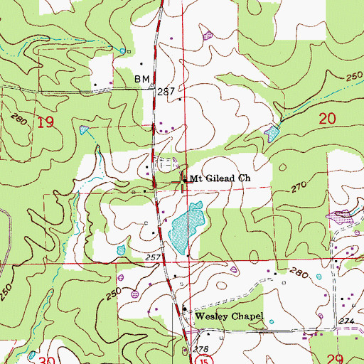 Topographic Map of Mount Gilead Church, AR